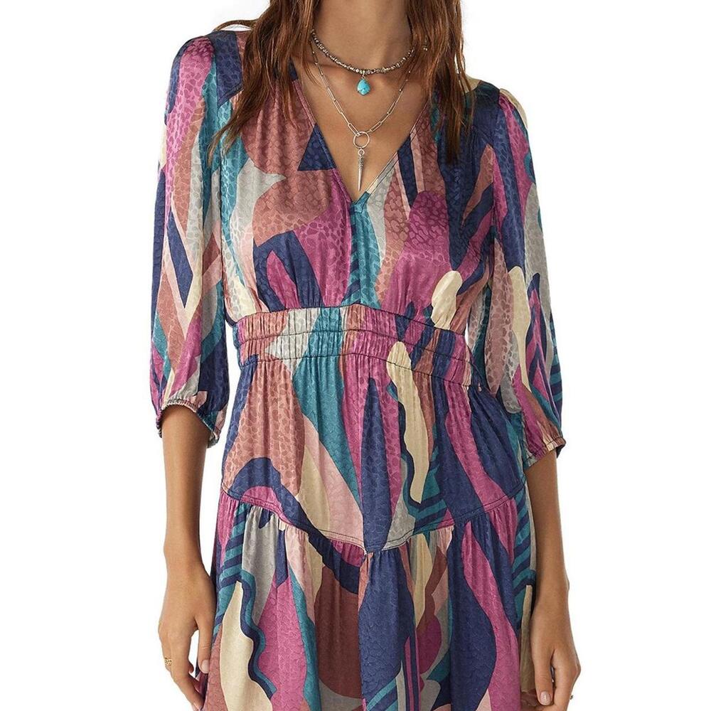 Ba&sh Wacla smocked waist multicolor silky minidress size L